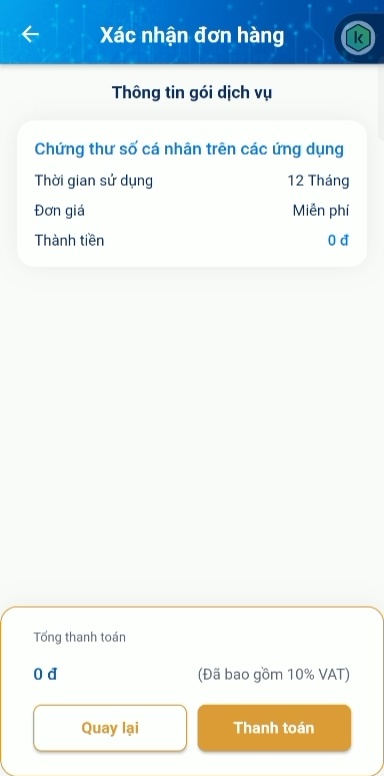Chọn thanh toán và xác nhận đơn hàng smart ca