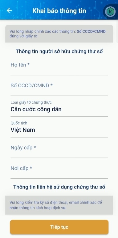 Khai báo thông tin đăng ký smart ca